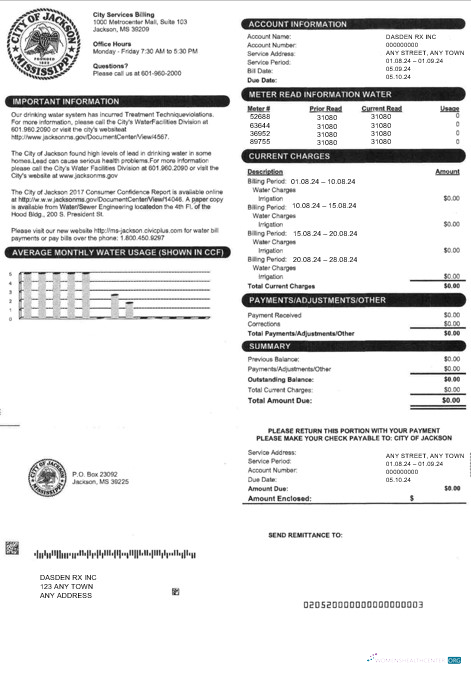 Download USA CITY OF JACKSON business utility bill Word and PDF template Photoshop template